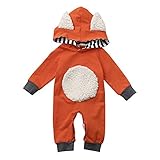 ベビーロンパース Hosam 子供服 赤ちゃん 男の子 女の子 キツネ コスチューム 可愛い 柔らかい 秋冬衣装 室内 子供の誕生日プレゼント 出産お祝い (80, レッド)