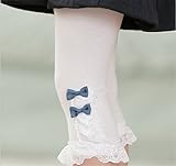 candykids キュート 七分丈 レギンス 100 ～ 140cm まで　リボン付き キッズ ガールズ　タイツ スキニー 薄手 夏子供レギンス (140cm, ホワイト)