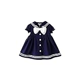 ALLAIBB ワンピース セーラー服 半袖 キッズ 海軍風 学院風 女の子 チュニック 蝶結び size 120cm (ネイビー)