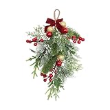 DeeRace クリスマス ティアドロップ スワッグ、クリスマス吊り下げオーナメント、造花ガーランド、農家の玄関ドア用リース、マントルピース