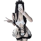 Tosenk メイド服 ベビードール エロ下着 キュートで遊び心のある小さなメイド セクシーセット セクシー コスプレ女仆装 コスチュームトガウンシースルーミニスカート (ホワイト)