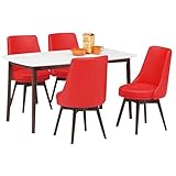 ダイニングセット 5点 ダイニングテーブル(ホワイト/白天板)&amp;チェア(レッド/赤)4点 木製 【ROYCE】ロイズ 【組立品】【代引不可】 生活用品 インテリア 雑貨 インテリア 家具 テーブル ダイニングテーブル ダイニングセッ
