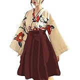 [RONGUI] 大正ロマン コスプレ 袴 レディース 着物 衣装 和装 大きいサイズ 女装 ロリータ ショート丈 和服 (S, 赤（レッド）)