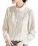 [Yino] （イノ） レース シャツ ブラウス レディース トップス 花柄 フリル 立ち襟 女性らしい 可愛い 着痩せ 長袖 おしゃれ 通勤 オフィス カジュアル デート フォーマル 秋 冬 春