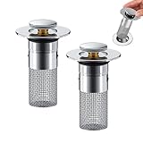 シンクプラグ | ポップアップ式排水口ストレーナー バスケット付き | 浴室、洗面台、トイレ、キッチンシンク、公衆トイレの目詰まりを防ぐためのバスルームシンクの排水口。