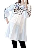 (オーセンティック) AUTHENTIC マタニティ トップス シャツ 長袖 刺繍 綿 妊婦服 産前 産後 上品 ガーリー (M, ホワイト)