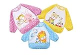３点セット 食事用スタイ エプロン 防水 かわいいデザイン 保育園にもピッタリ ベビー 赤ちゃん 男の子 女の子 お食事エプロン よだれかけ (青、黄色、ピンク)