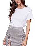 Just Quella 女性のコットンカジュアル半袖ヘンリーネックtシャツニット 8980 (S, ホワイト)