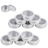 BENECREAT 14個セット60mlアルミ缶　クリア窓付アルミ缶　アルミネジキャップ缶　小分け容器　詰め替え容器　クリームケース 化粧品・クリーム・小物用収納ボックス　シルバー