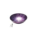 Tophome 洗面ボール　手洗い器おしゃれ　彩色上絵洗面ボウル　洗面台　手洗い器　強化ガラス製　排水金具付　紫色