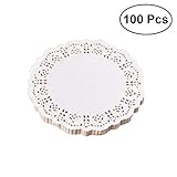 BESTOMZ 100pcs Disposable Oil-absorbing White Lace Paper Doilies Cake Box Liner Packaging Paper Pad 