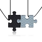 Puzzle Pendant Duo - Silicone Necklaces (Teething, Nursing, Sensory) (Black/Silver Grey) by Siliconi