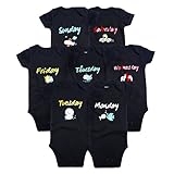 Romperinbox （ ロンパースインパック）⇒！半袖ロンパース 　綿100%　男女兼用　ボディスーツ7枚セット (3～6ヶ月, ブラック)