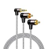 3.5mm to RCA,CableCreation L型 3.5mm オスto 2RCA オス AuxステレオオーディオY分岐変換ケーブル2分配ケーブル 金メッキ処理 スマホン、 MP3、タブレット、スピーカー、ホームシアター、HDTV対応 ブラック＆ホワイト/5M