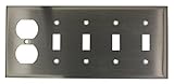 Leviton S48-N 5-Gang 4-Toggle, 1-Duplex Device Combination Wallplate, Device Mount, Stainless Steel 