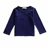 ベビー ガールズ ボーイズ ソリッドキャンディー色　ボトムシャツ コットン ロングスリーブ Tシャツ トップス (90cm/1歳~2歳, ブルー)