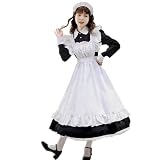 [Lifoxan] メイド服 ロング コスプレ 大人用コスチューム 男性用 女装 メイド服 大きいサイズ 男の娘 コスプレ 英国風 ハロウィン 仮装 文化祭 コスチューム 喫茶店 変装 ワンピース エプロン カチューシャ ニーハイソックス 4点セット (L)