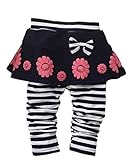 (ハナハナ） ＨＡＮＡＨＡＮＡ ベビー ＆ ガールズ【 子供 花柄 スカート リボン付き ボーダー レギンス 】キッズ スカッツ スカート付き 柔らか 綿素材 通年 i017 (110, ネイビー)