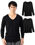 [Amazon限定ブランド] インナーシャツ メンズ 長袖 冬 インナー 発熱インナー 防寒 あったか ストレッチ なめらか Vネック クルーネック 丸首 肌着 冬用インナー WARMTEX (レギンス/黒/LL)