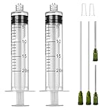 TOUFEIYUAN 2枚20mlプラスチックシリンジ、スクリュートップシリンジ、キャップと14Gの鈍い針で、サイエンスラボ用に個別にパッケージ化され、接着剤、インク、測定、ディスペンス (20ML+10CM針)