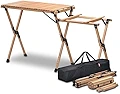 FIELDOOR ウッドロールトップ キッチンテーブル 【ナチュラル】 148cm×45cm×80cm ツーバーナー対応 天然木 コンパクト 収納 簡単組立 収納バッグ付 キャンプ アウトドア