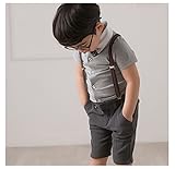 WIN　男の子 キッズ 半袖 ワイシャツ＆7分丈ズボン 上下セットアップ 韓国 子供服 子供スーツ 結婚式 ・七五三・服 紳士服 男の子 キッズ＆ベビー＆ジュニア トップス (100cm, グレー)