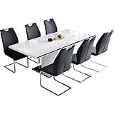 タンスのゲン ダイニング7点セット 【 伸長テーブル + チェア6脚 】幅160-200×90cm 4-6人掛け 鏡面 モダン ブラック 53100004 01