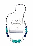 Baby Teething Necklace for Mom to wear, Non-toxic Food Grade Silicone turquoise/white/blue chew bead