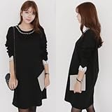 ラウンドネック パール装飾　Ｉライン 授乳服ワンピース 【10000108533】 (ブラック)