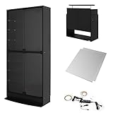 【福袋】【地球家具】フィギュアラック「ワイド」新シリーズセット 幅83cm 奥行29cm 【正規品】[鍵付きコレクションケース] [耐震]（開き戸 ハイタイプ本体+上置きハイタイプ+背面ミラー+LED） ブラック