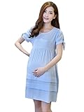 【MIKA&MAYA】 マタニティ 半袖 ワンピース 授乳口 付き レディース フリル 授乳服 (ブルー L)