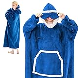 IFNOW ウェアラブルブランケット パーカー オーバーサイズ シェルパ フリース フード付きスエットシャツ ブランケット アイマスク付き コージー ジャイアント ブランケット 袖付き エクストラロング 大人用 メンズ レディース ネイビーブルー