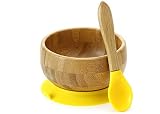 Baby Toddler Bamboo Spill Proof Stay Put Suction Bowl. Bye Bye Plastic + Spoon Soft Tip Teether NO-B
