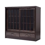 日本製(大川) 天然木桐材 うづくり仕上げサイドボード幅90 ブラウン 1880