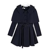 Candykids　ワンピース フォーマル 冠婚葬祭 肩当て ボレロ ホイッスル キッズ ガールズ 子供用 女の子 (160cm, ネイビー)