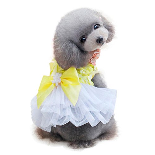ペット服 犬服 猫服 蝶結び ドレス スカート ペット プリンセス 衣装 アパレル服 お嬢様 子犬服 洋服 お出掛け ドッグウェア 小型犬 (S, イエロー)
