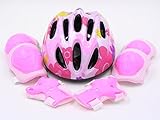 （エムズダイス）M's Dice 子供用 軽量 ヘルメット ＆ プロテクター 3点 セット （ 手首 / ひじ / ひざ パッド ） 自転車 サイクリング スケボー などに 5～12歳 (03.ピンク