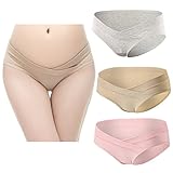 マタニティショーツ，KUCI女性のコットンマタニティでパンティーブリーフの妊娠パンツ, フロントクロスボクサーショーツ【3枚組】 (XXL, Grey+Nude+Pink/3pack)