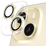 Podick カメラフィルム iPhone 15/15 Plus用 カメラカバー キラキラ 9H強化ガラス アルミ合金 アイフォン15/15Plus用 カメラ保護 ピカピカ キズ防止 耐衝撃 高透過率 黒縁取り 露出オーバー防止 極薄 レンズカバー プロテクター イエロー