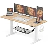 Acrolix 電動昇降デスク 昇降式テーブ スタンディングデスク 幅 140cm 耐荷重 80kg デスク下隠し収納 高さメモリー機能 静音 上下自動昇降 収納フック付き オフィス/テレワーク用 高さ調整可能【140×60×72-118cm】ナチュラル木目調