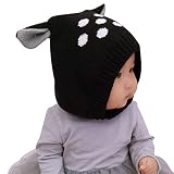 DreamYS 子供 帽子 ベビー ニットハット 耳保護 手編み フリースウール厚さ かわいい 赤ちゃん帽子 やわらかい 肌さわりよく 無地 防寒保温 綿 キッズ 春秋冬用 (ブラック)