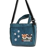 デニム ショルダーバッグ ファスナー付/内ポケット外ポケット付/お散歩バッグ/柴犬202/犬 かばん トートバッグ/キャンバス雑貨グッズ犬雑貨