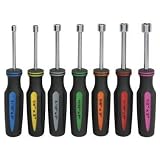 7 Piece SAE Professional Nut Driver Set Color Coded Nonslip TPR Hand Grips and 3-inch Hollow Shaft b
