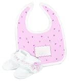 Stephan Baby Infant Girl Daisy Print Bib and Ribbon Rose-Trimmed Bootie Socks Gift Set, Really Rosy,