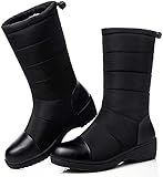 [JKR] スノーブーツ スノーシューズ 冬用 カジュアル 綿靴 雪靴 防寒 防滑 保暖 ブーツ レディース (23.5c'm, ブラック)