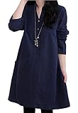 【Smile LaLa】 レディース ワンピース ワンピ 膝丈 シンプル 無地 チュニック Aライン 長袖 カジュアル 春服 秋服 (2XL, ネイビー)