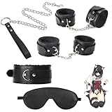 Ninonly SMグッズ SMセット 拘束具 5点セット 手枷 足枷 アイマスク 首輪 チェーン SMプレイ 調節可能 マンネリ解消(ブラック)