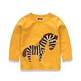 PANCY 子供服 春秋 長袖 Tシャツ キッズ トレーナー 丸い襟 男の子 女の子 可愛い 動物柄 くま きつね うま(100cm,イエロー)