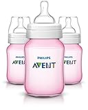 Philips AVENT Classic Plus BPA Free Polypropylene Bottles, Pink, 9 Ounce (Pack of 3) by Philips Aven