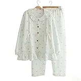 【小丸子の花轮クン】キルティング 襟付き かわいい あたたか ふんわり マタニティ パジャマ 授乳口付 前開き 産前産後 (XL, グリーン)